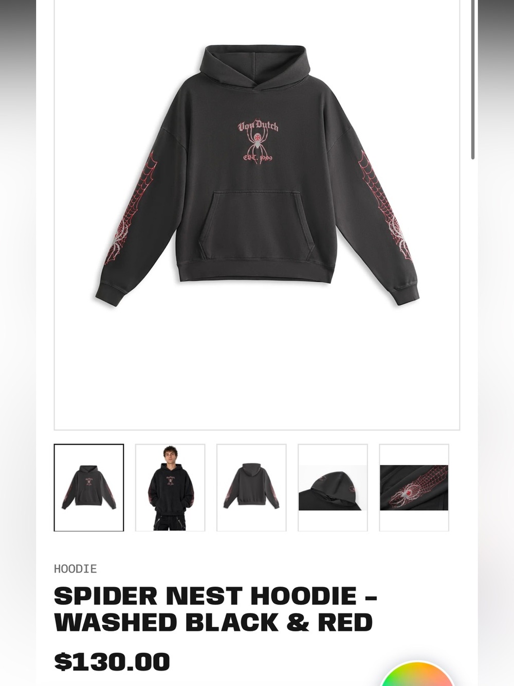 NWT Von Dutch Spider Nest Hoodie Washed Black & Red